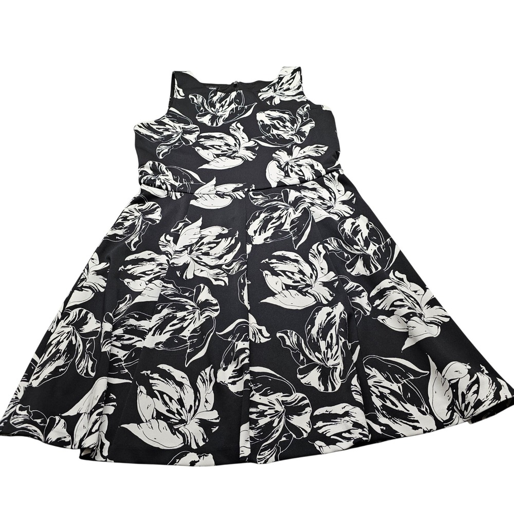 Alfani Floral Fit and Flare Dress Womens XL Black White Sleeveless Scuba A-Line